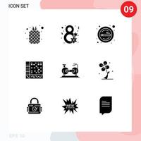 9 User Interface Solid Glyph Pack of modern Signs and Symbols of computer application women day ableton smoke Editable Vector Design Elements