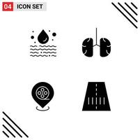 Pack of 4 Modern Solid Glyphs Signs and Symbols for Web Print Media such as water cinema waste breathe films Editable Vector Design Elements