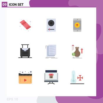 User Interface Pack of 9 Basic Flat Colors of compile code application travel baggage Editable Vector Design Elements