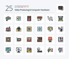 Video Producing And Computer Hardware 25 Line Filled icon pack including input. connection. instruction. adapter. solid vector