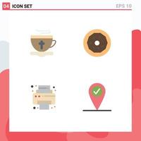 4 User Interface Flat Icon Pack of modern Signs and Symbols of tea printer hot food check in Editable Vector Design Elements