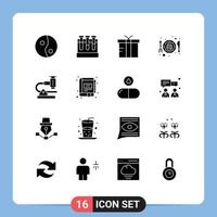 16 Solid Glyph concept for Websites Mobile and Apps microscope laboratory gift chemistry plate Editable Vector Design Elements