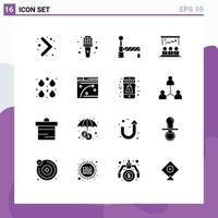 Set of 16 Vector Solid Glyphs on Grid for drops color train marketing user Editable Vector Design Elements