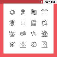 16 User Interface Outline Pack of modern Signs and Symbols of pastilles labour abc labor battery Editable Vector Design Elements