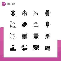 Group of 16 Modern Solid Glyphs Set for person efficiency medical data security Editable Vector Design Elements