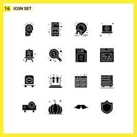 Group of 16 Solid Glyphs Signs and Symbols for hobby easel estate video laptop Editable Vector Design Elements