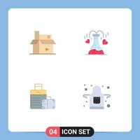 Set of 4 Modern UI Icons Symbols Signs for content luggage media flask handbag Editable Vector Design Elements