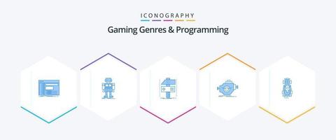 Gaming Genres And Programming 25 Blue icon pack including industry. game. robot. developer. craft vector