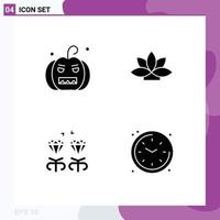 4 Thematic Vector Solid Glyphs and Editable Symbols of bats jewel pumpkin lotus mom Editable Vector Design Elements