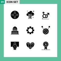 Universal Icon Symbols Group of 9 Modern Solid Glyphs of setting usa women landmark building Editable Vector Design Elements