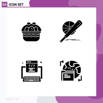 4 4 usuario interfaz sólido glifo paquete de moderno señales y símbolos de cesta código naturaleza pelota programa editable vector diseño elementos