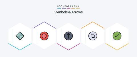 Symbols and Arrows 25 FilledLine icon pack including tick. check. up. arrows. zoom vector