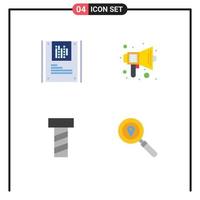 Modern Set of 4 Flat Icons Pictograph of analysis bolt decryption school map Editable Vector Design Elements