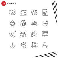 Modern Set of 16 Outlines and symbols such as bulb light sound brightness file Editable Vector Design Elements