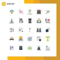 Mobile Interface Flat Color Set of 25 Pictograms of dish building romance apartment tree Editable Vector Design Elements