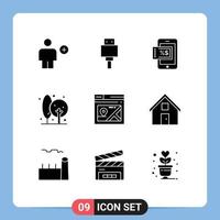 9 User Interface Solid Glyph Pack of modern Signs and Symbols of web farming usb farm agriculture Editable Vector Design Elements