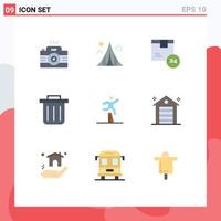 Pictogram Set of 9 Simple Flat Colors of jumping recycling bin landmark time product Editable Vector Design Elements