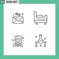 Line Pack of 4 Universal Symbols of envelope laboratory bed mathematician science Editable Vector Design Elements