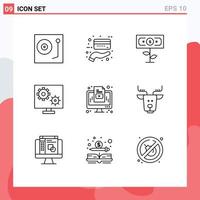 9 Outline concept for Websites Mobile and Apps computer screen dollar preference configure Editable Vector Design Elements