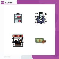 Mobile Interface Filledline Flat Color Set of 4 Pictograms of report cafe healthcare gear counter Editable Vector Design Elements