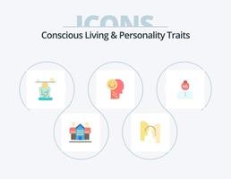 Concious Living And Personality Traits Flat Icon Pack 5 Icon Design. life. happy. transfer. happiness. mind vector