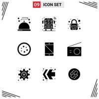 Group of 9 Modern Solid Glyphs Set for devices laboratory encryption lab chemistry Editable Vector Design Elements