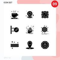 Set of 9 Vector Solid Glyphs on Grid for santa claus carriage safety medicine board Editable Vector Design Elements