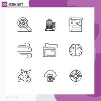 9 Thematic Vector Outlines and Editable Symbols of folder wind map weather position Editable Vector Design Elements