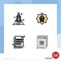 Mobile Interface Filledline Flat Color Set of 4 Pictograms of launcher star transport tower extension Editable Vector Design Elements