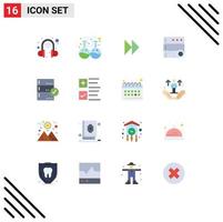 Pack of 16 creative Flat Colors of data base media backup server Editable Pack of Creative Vector Design Elements