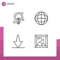 4 Creative Icons Modern Signs and Symbols of bulb arrow seo badge down Editable Vector Design Elements