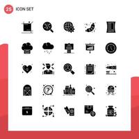 Set of 25 Commercial Solid Glyphs pack for education junk science food barbecue Editable Vector Design Elements