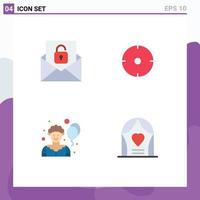 Set of 4 Vector Flat Icons on Grid for communication clown unlock goal arch Editable Vector Design Elements