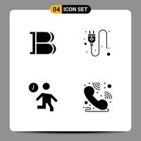 4 Thematic Vector Solid Glyphs and Editable Symbols of black coin office crypto currency socket time Editable Vector Design Elements