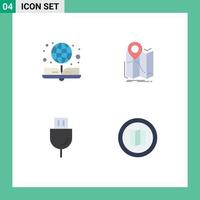 Pack of 4 creative Flat Icons of book devices online book map plug Editable Vector Design Elements