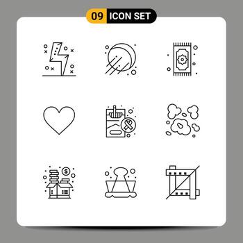 9 9 universal contornos conjunto para web y móvil aplicaciones cigarrillo firmar alfombra corazón eid editable vector diseño elementos