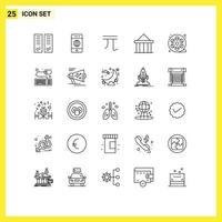 25 User Interface Line Pack of modern Signs and Symbols of court citadel world acropolis money Editable Vector Design Elements