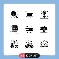 9 User Interface Solid Glyph Pack of modern Signs and Symbols of comet notepad event money banking Editable Vector Design Elements