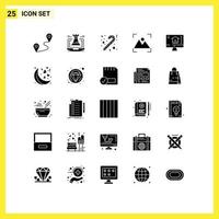 User Interface Pack of 25 Basic Solid Glyphs of house computer candy photography focus Editable Vector Design Elements