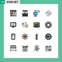 16 Universal Flat Color Filled Lines Set for Web and Mobile Applications electronic circuit avatar chip night Editable Creative Vector Design Elements