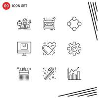Set of 9 Vector Outlines on Grid for e commerce tape box rattle Editable Vector Design Elements