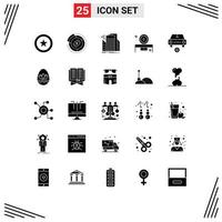 Set of 25 Vector Solid Glyphs on Grid for mirror table dressing table buildings beauty table urban Editable Vector Design Elements