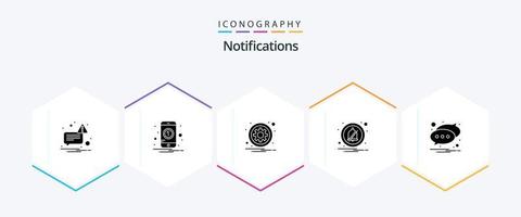 Notifications 25 Glyph icon pack including message. chat. gear. off. alarm vector