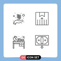 Set of 4 Modern UI Icons Symbols Signs for business startup interior delivery transport study table Editable Vector Design Elements