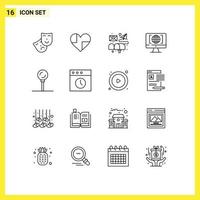 Universal Icon Symbols Group of 16 Modern Outlines of food big think box world computer Editable Vector Design Elements