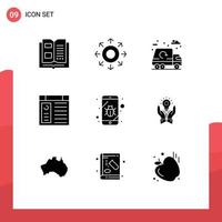 Pack of 9 creative Solid Glyphs of mobile website city page app Editable Vector Design Elements