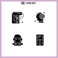 Universal Icon Symbols Group of 4 Modern Solid Glyphs of wall paint easter tool head sheep Editable Vector Design Elements