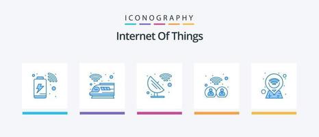 Internet de cosas azul 5 5 icono paquete incluso ubicación. Internet. tren. datos. ciencia. creativo íconos diseño vector