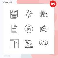 Mobile Interface Outline Set of 9 Pictograms of media interface cloudy user file Editable Vector Design Elements