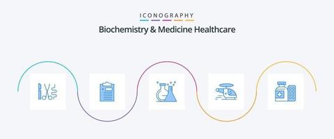 bioquímica y medicina cuidado de la salud azul 5 5 icono paquete incluso médico . ambulancia. matraz. médico. helicóptero vector